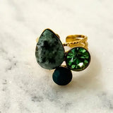Pera Adjustable Tristone Ring w Mineral Stones