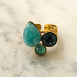 Pera Adjustable Tristone Ring w Mineral Stones