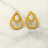 Double Drops Brushed Gold Stud Earrings  