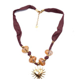 Bohem Heart Necklace  w Fabric Cordon