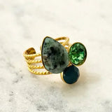 Pera Adjustable Tristone Ring w Mineral Stones
