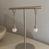 Efren Pearl Look Dangle Earrings W Zirconium Stones