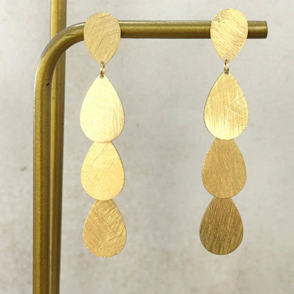 Comet Brushed Gold Drop Shape Dangle Earrings