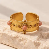 Espin Matte Gold Adjustable Ring w Natural Gemstones