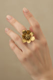 Brushed Gold Adjustable Floral Ring
