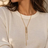 Oxi Long Ball Chain Necklace w Round Zirconias