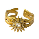 The Sun Stainless Steel Ring w Zirconium Stones 