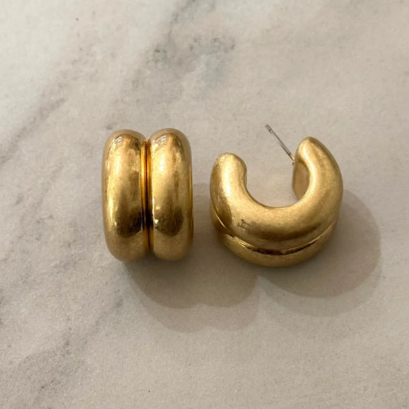 Thick Rustic Gold Hoop Earrings