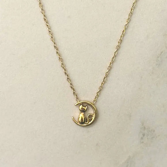 Cat Sitting On The Moon Necklace  
