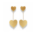 Double Hearts Brushed Gold Dangle Earrings