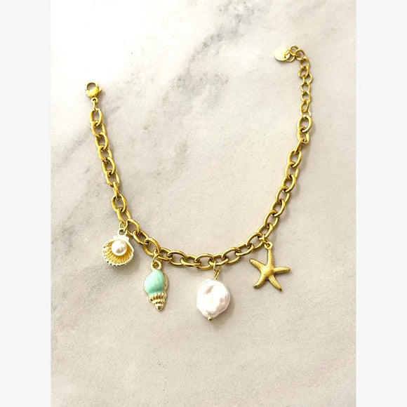 Summer Charm Bracelet w Starfish and Seashell