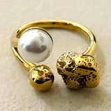 Oflaz Pearl Look Adjustable Stainless Steel Ring