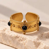 Espin Matte Gold Adjustable Ring w Natural Gemstones