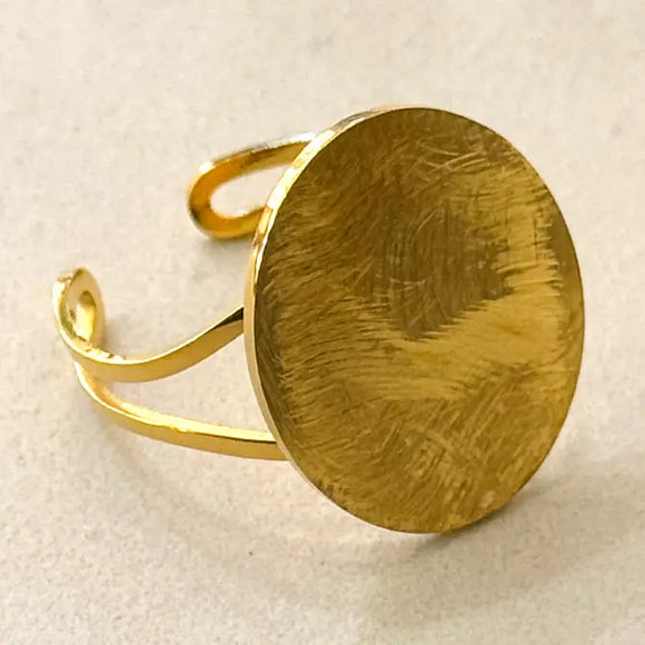 Ellipse Form Brushed Gold Adjustable Ring