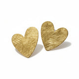 Brushed Gold Heart Stud Earrings