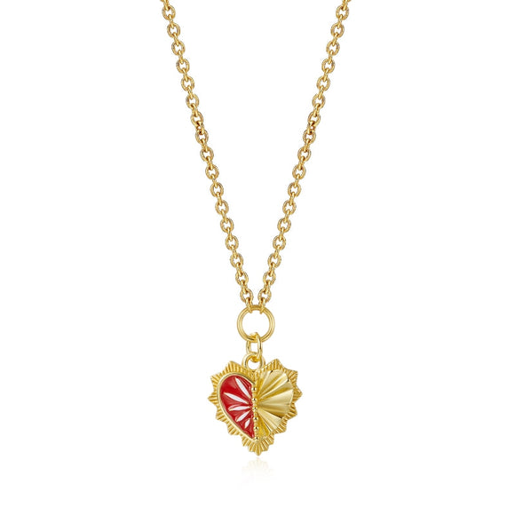 Red Heart Necklace Gold