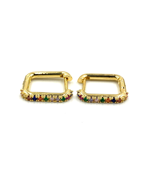 Tina Multicolor Rectangular Hoops Gold