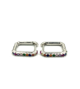 Tina Multicolor Rectangular Hoops Silver