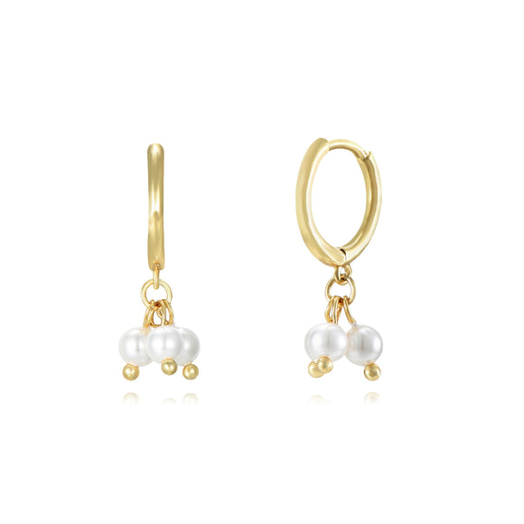 Sterling Silver Pearl Hoops Gold