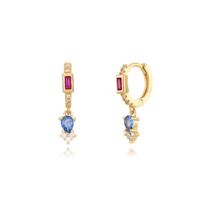 Sterling Silver Medley Hoops Gold/Blue