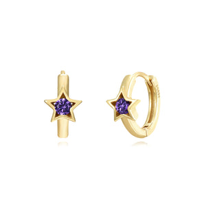 Sterling Silver Star Hoops Amethyst